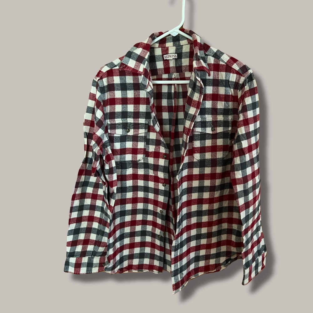 Merona Red and White Checkered Plaid Flannel Shirt